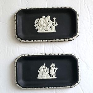 Wedgewood Jasperware Black Ulysses Trinket Tray set of two
